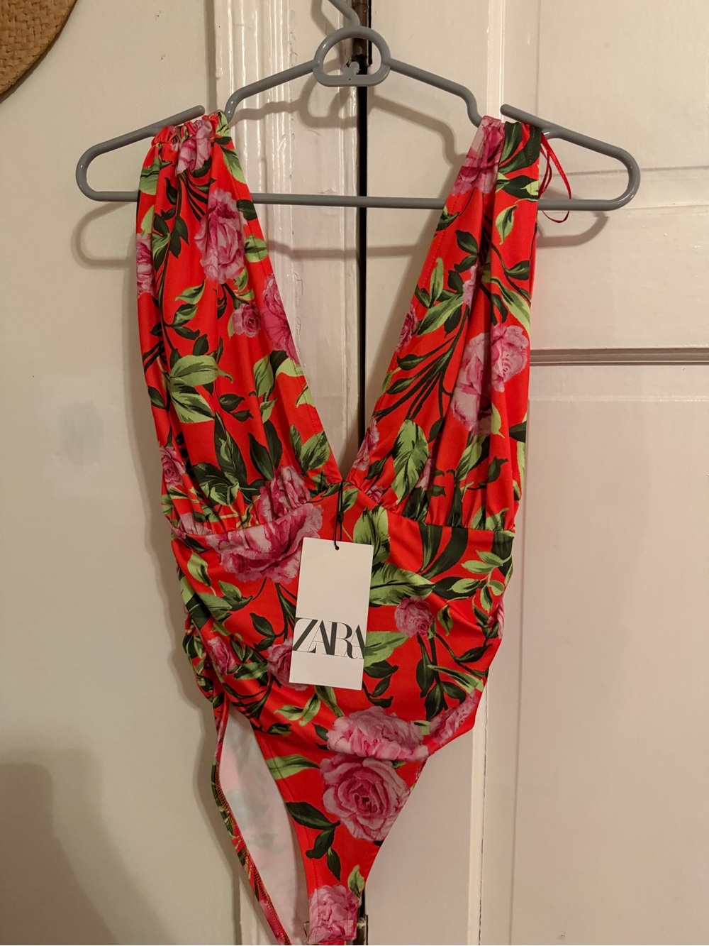 ZARA Red Floral Body Suit